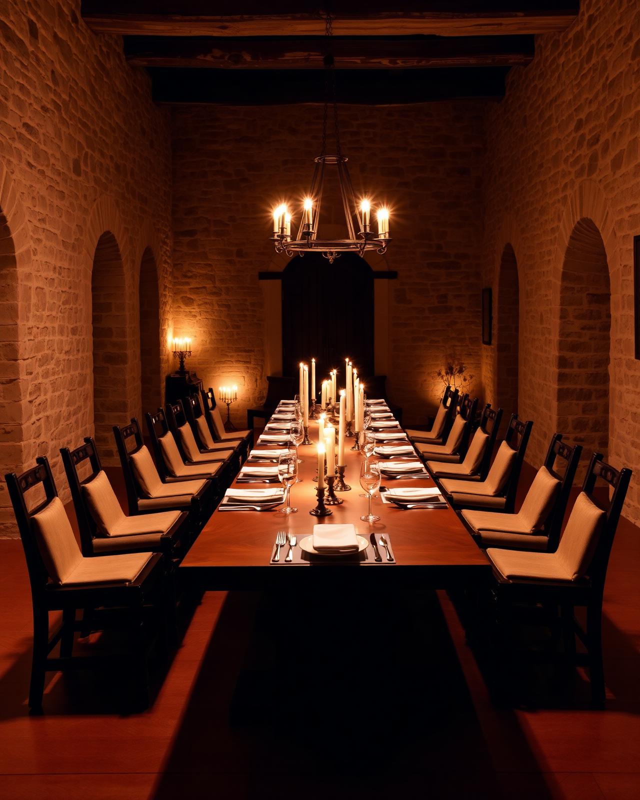 Candlelit long-table dinner in the stone hall